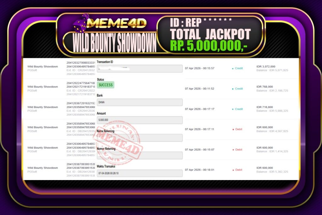Bukti Jp MEME4D Slot Online 07 April 2026