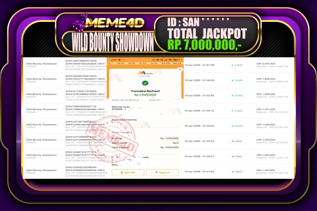 Bukti Jp MEME4D Slot Online 15 April 2026