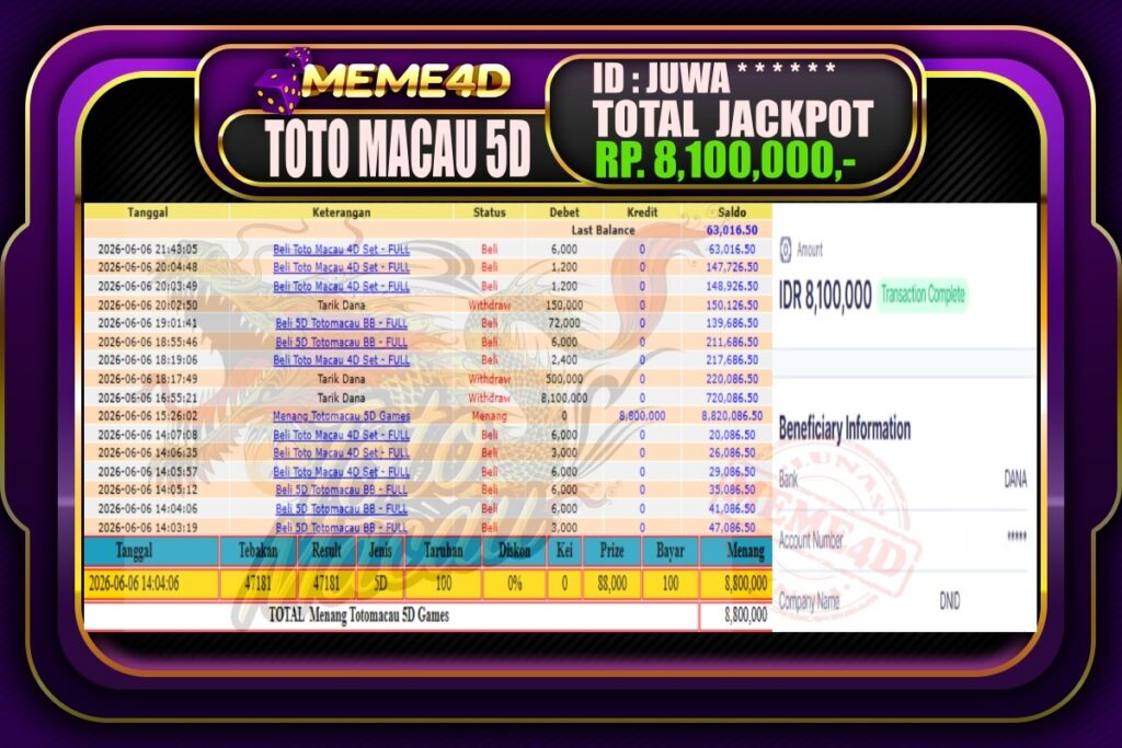 Bukti Jp MEME4D Togel Online 07 Juni 2026