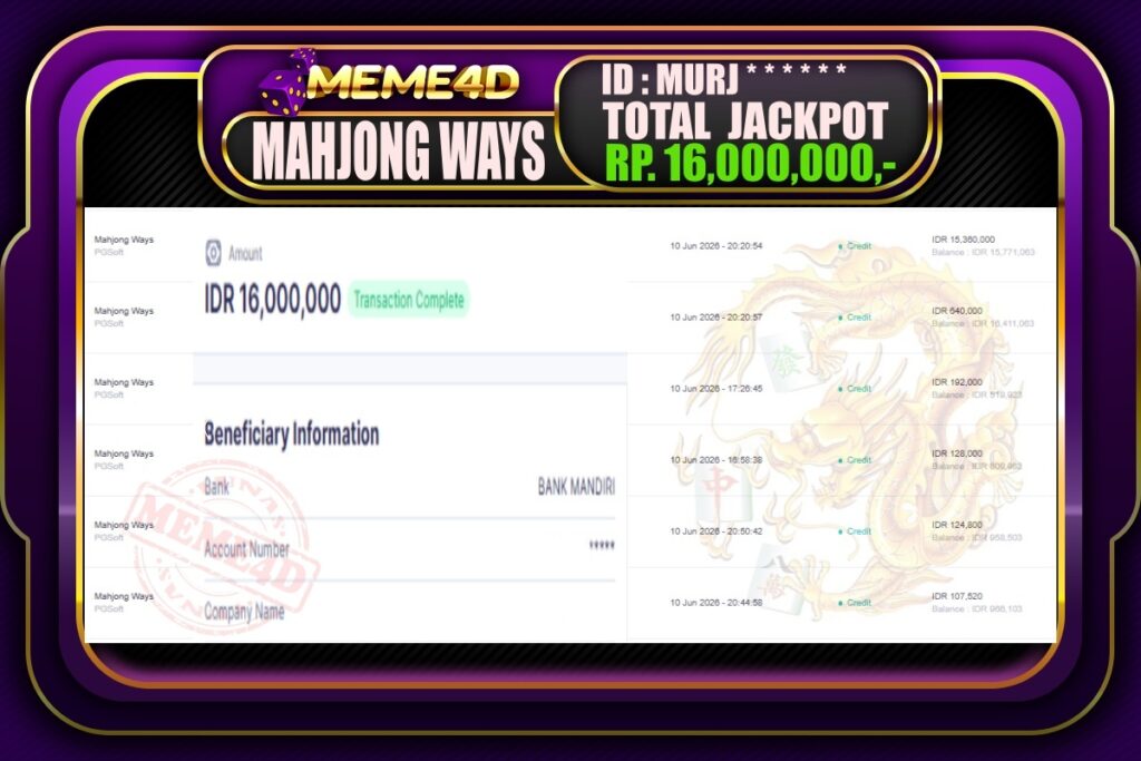 Bukti Jp MEME4D Slot Online 13 Juni 2026