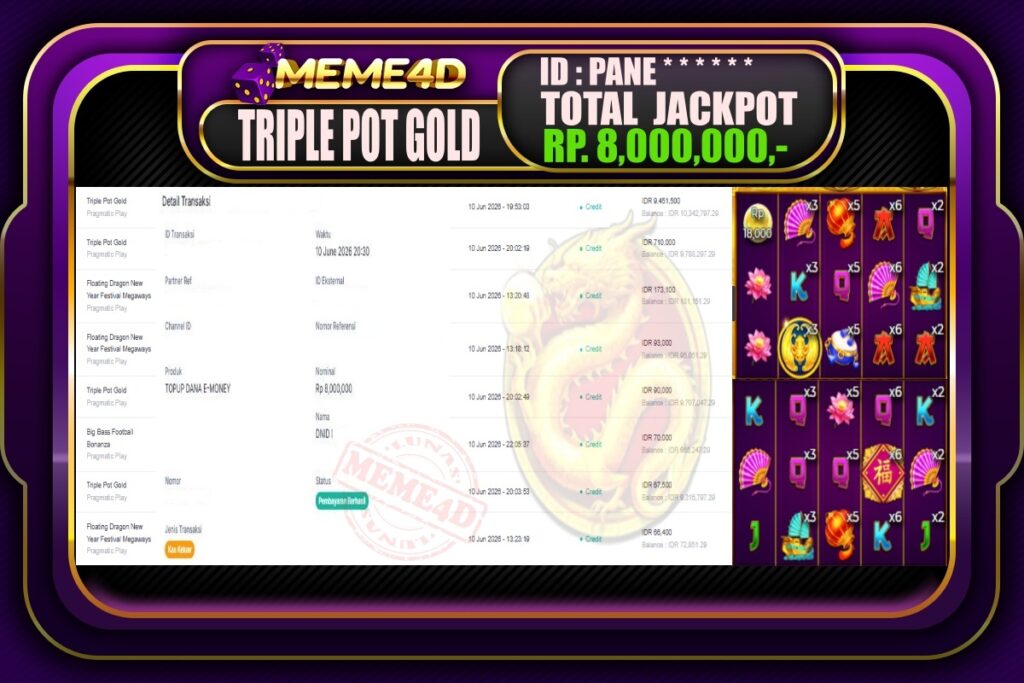 Bukti Jp MEME4D Slot Online 13 Juni 2026
