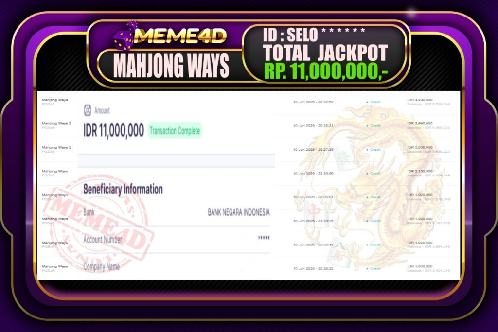 Bukti Jp MEME4D Slot Online 14 Juni 2026