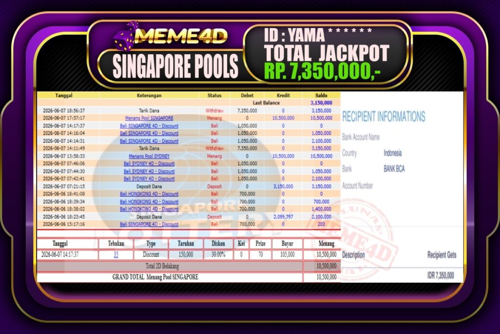 Bukti Jp MEME4D Togel Online 11 Juni 2026